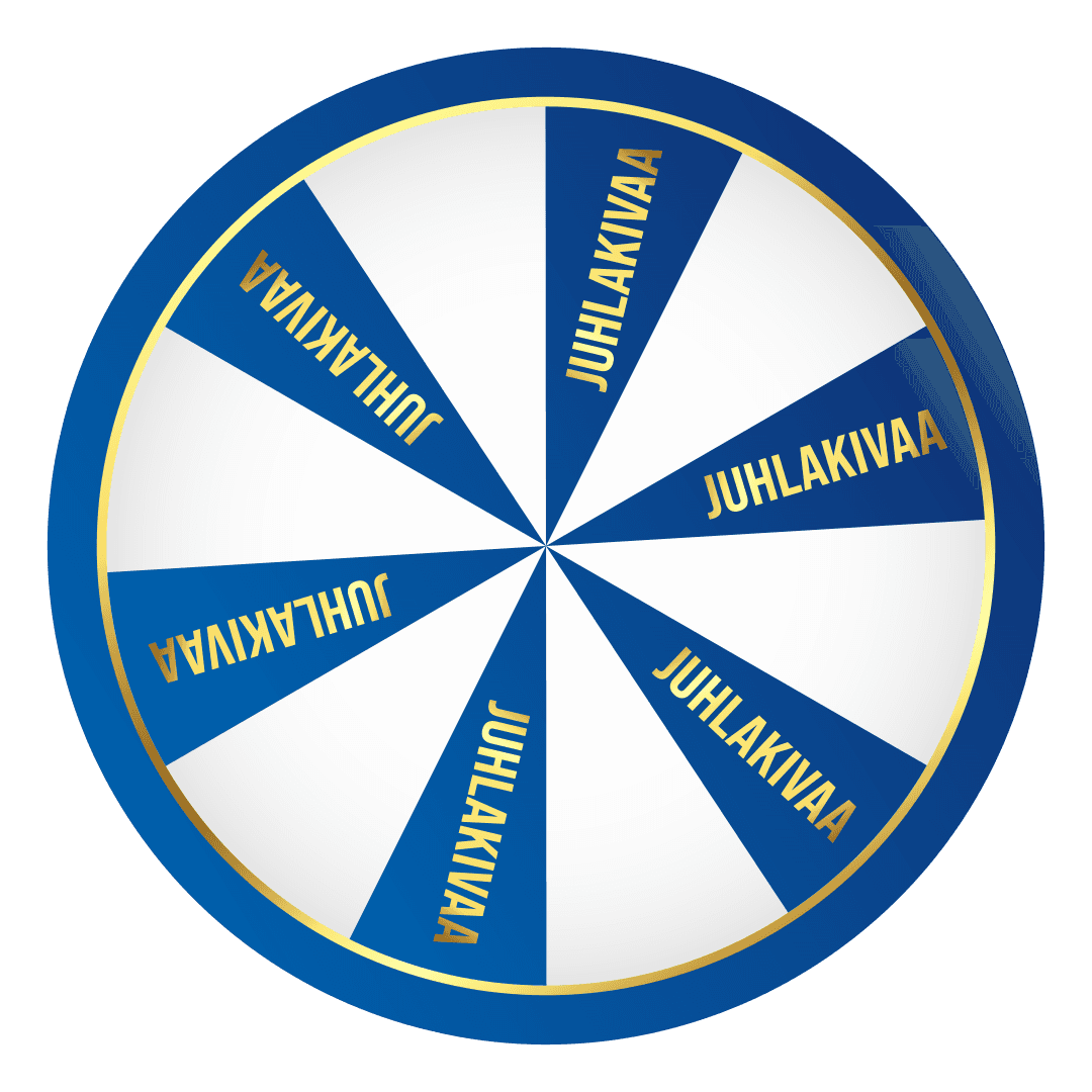 Punavalkoinen pyörivä palkintopyörä, joka on jaettu kahdeksaan yhtä suureen osaan, joissa jokaisessa lukee kultaisella tekstillä "JACKPOT". Segmentit ovat vuorotellen punaisia ja valkoisia, ja pyörän ympärillä on kultainen reunus. Tausta on läpinäkyvä.